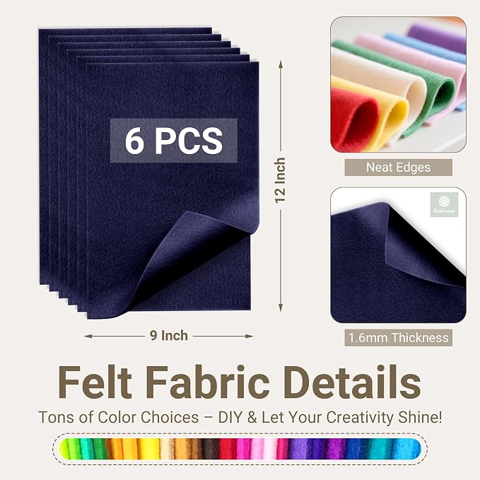 Navy Blue Soft Felt Sheets for Crafts, 1.6mm Thick, Kids' Crafts, DIY Projects
