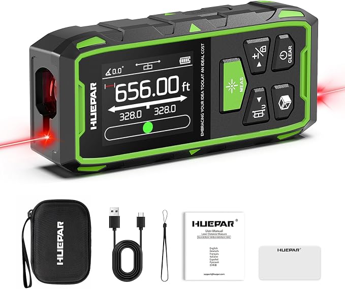 Huepar Professional 656ft/200M Dual Laser Distance Measuring Tool, 5 Years