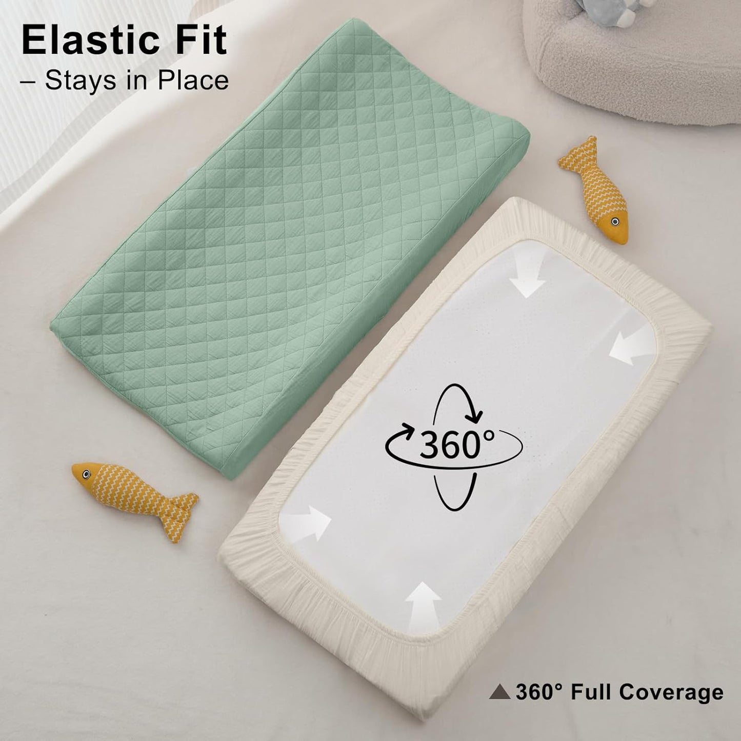 Unicorn Castle Waterproof Changing Pad Cover Muslin Changing Table Pad Cover 2 Pack Quilting for 32"x16" Baby Changing Pad Sheets Girls Boys,Green White