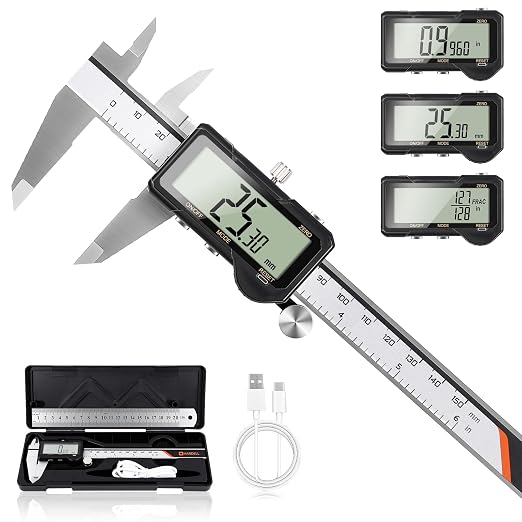 HARDELL Digital Caliper 6 Inch Rechargeable Calipers One-Key Reset | Caliper