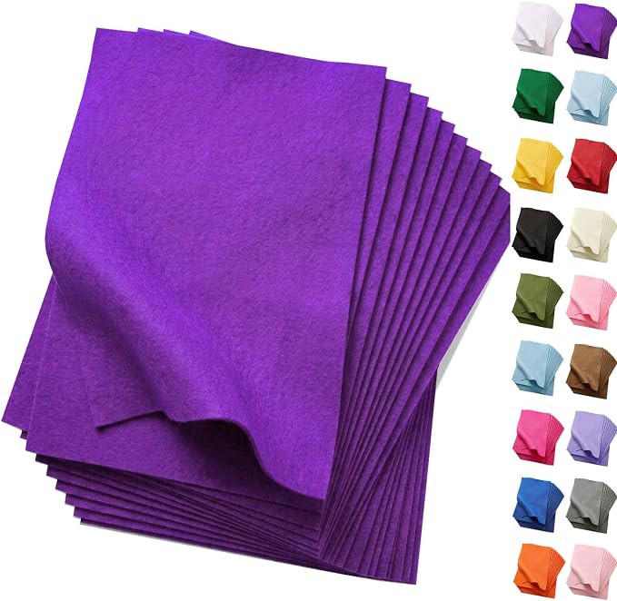 Soft Purple Felt Fabric Sheets for Crafts, 8 x 12 Inch Felt Squares, Patchwork