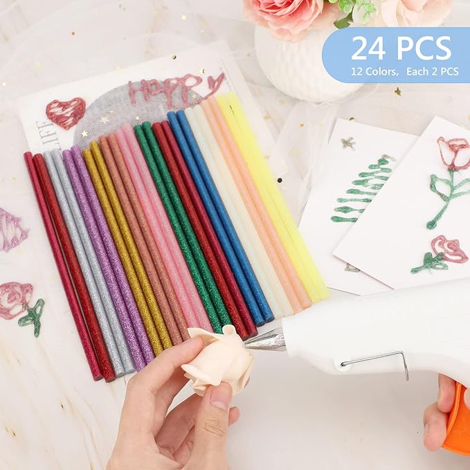 Glitter Color Hot Glue Sticks, All Temperature Adhesive EVA Glue Sticks
