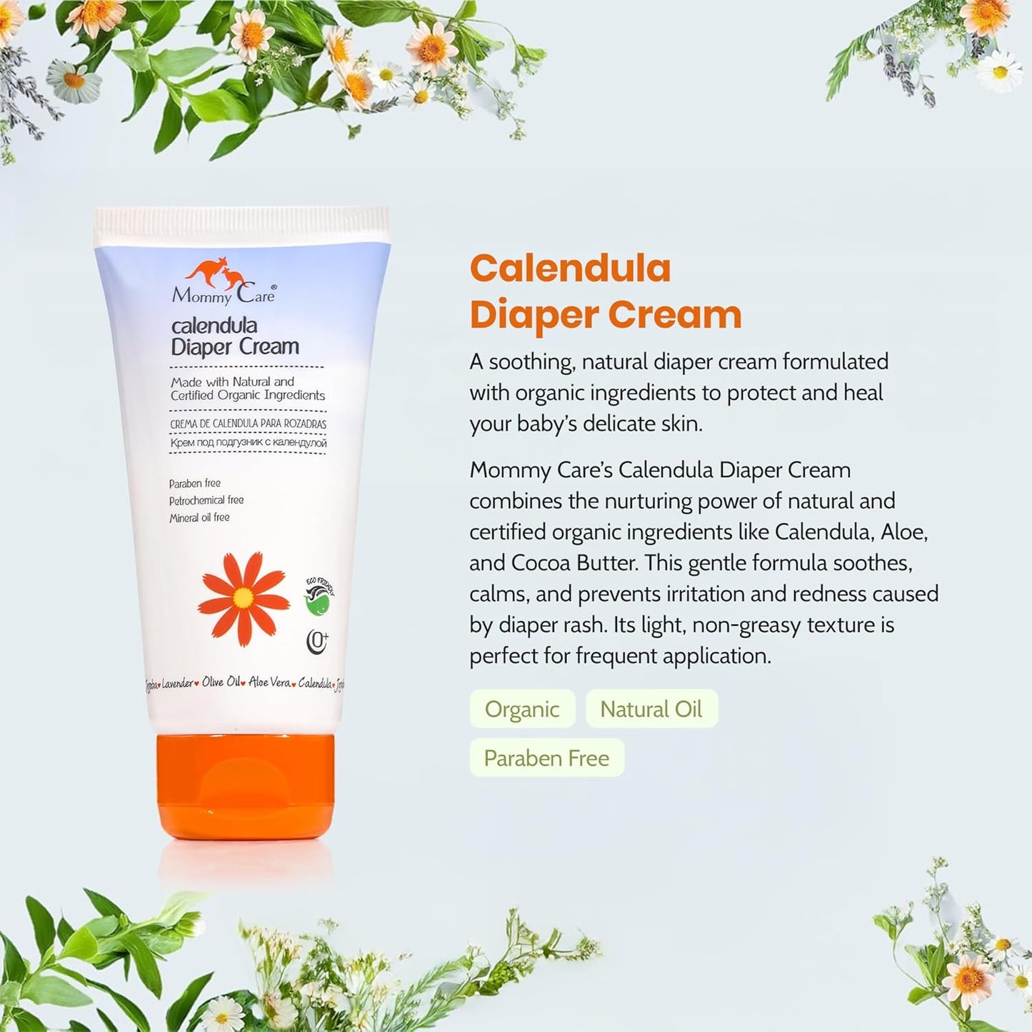 Mommy Care Natural Baby Calendula Diaper Rash Cream - Gentle & Soothing Barrier Paste, Prevents & Relieves Rash 120 ml / 4.06 fl oz