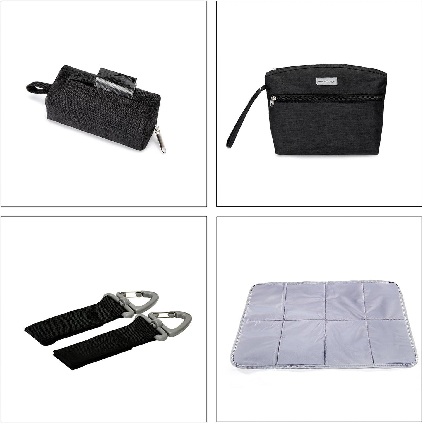 SoHo Kenneth Diaper Backpack 6Pc Set Tote Bag, Black