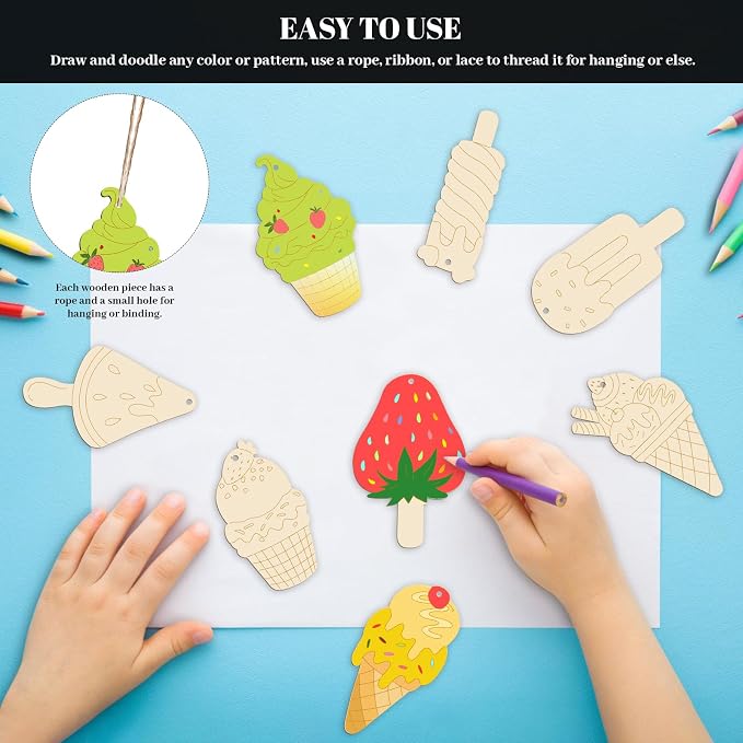 Subacy 80 PCS Unfinished Wood Cutouts 8 Styles DIY Wooden Spring Ornaments