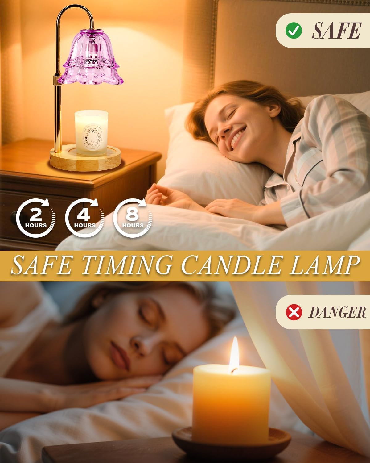 Purple Candle Warmer Lamp with Timer Dimmable, Flower Candle Warming lamp Height Adjustable, Wax Melt Warmer Candle lamp for Jar Scented Candles, Christmas Birthday House Warming Gifts for Women Mom