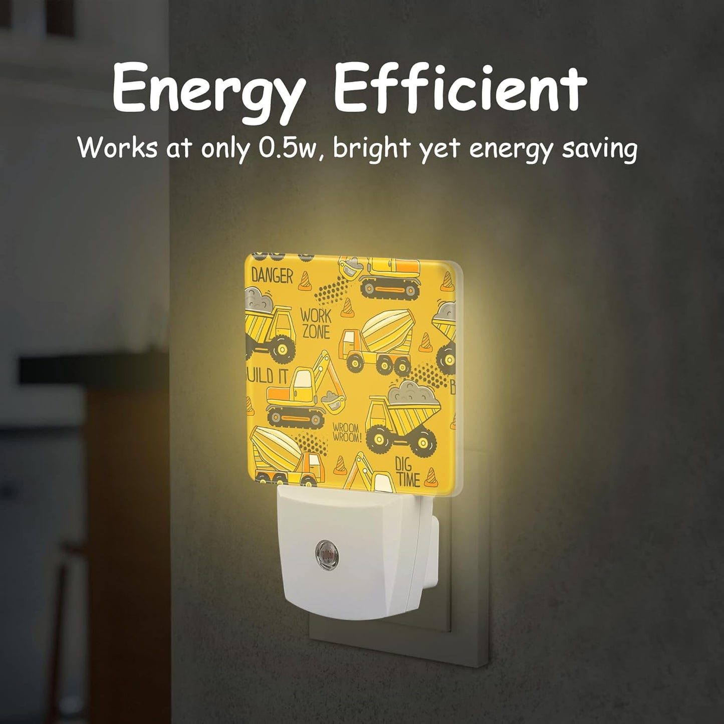 Cartoon Yellow Truck Night Light,Excavator Tractor Cement Mixer Plug-in Night Light Auto Dusk-to-Dawn Sensor Energy Efficient LED Lamp for Room Decor,Hallway,Kitchen,Bathroom,Nursery,Stairs