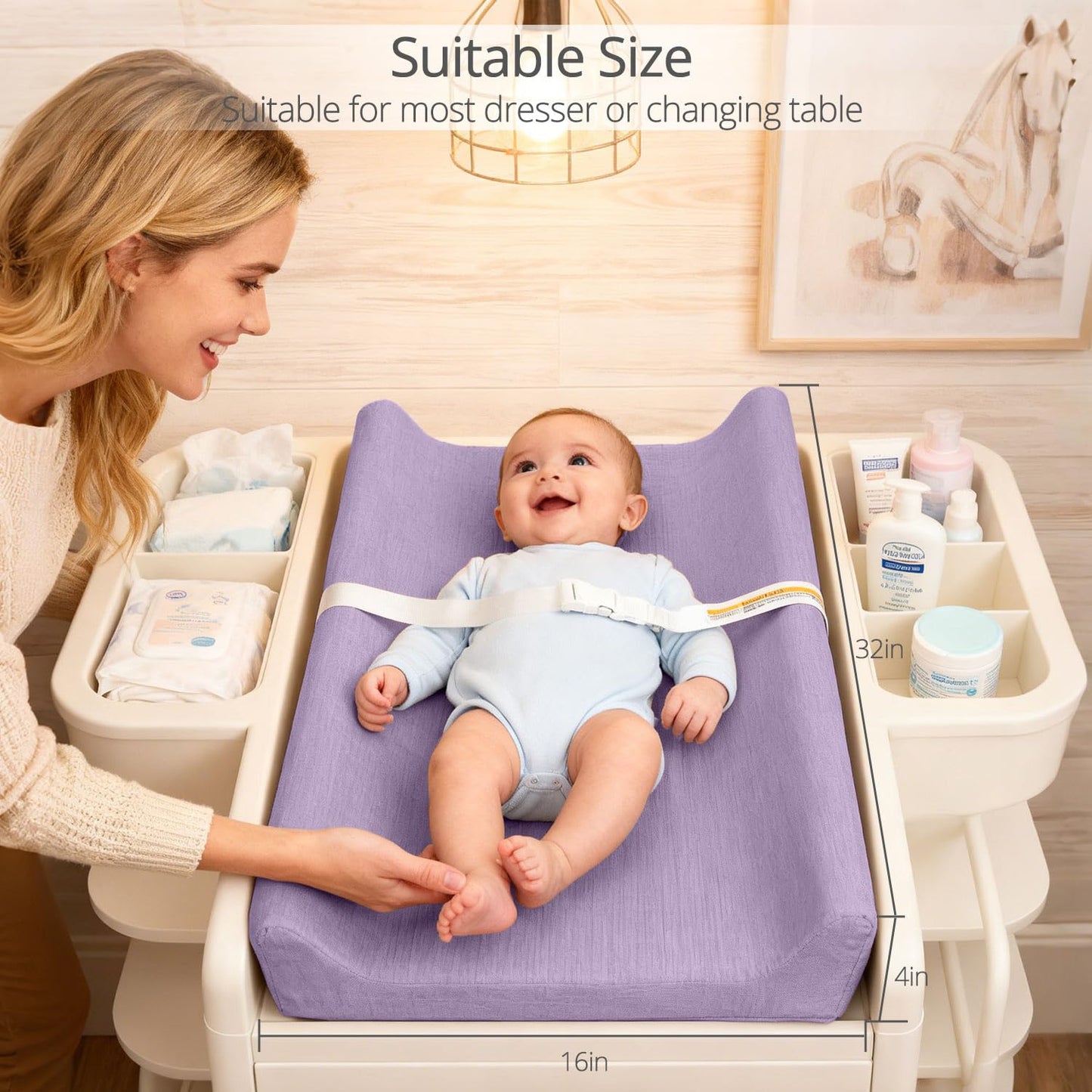 Muslin Baby Changing Pad, 2 Pack Muslin Soft Cotton Covers & Waterproof Lining Foam Diaper Changing Table Pad 32" x 16.6" Mat for Dressers
