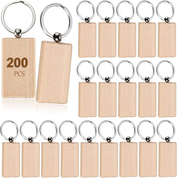 JUXYES 200 PCS Unfinished Wooden Keychain Blanks