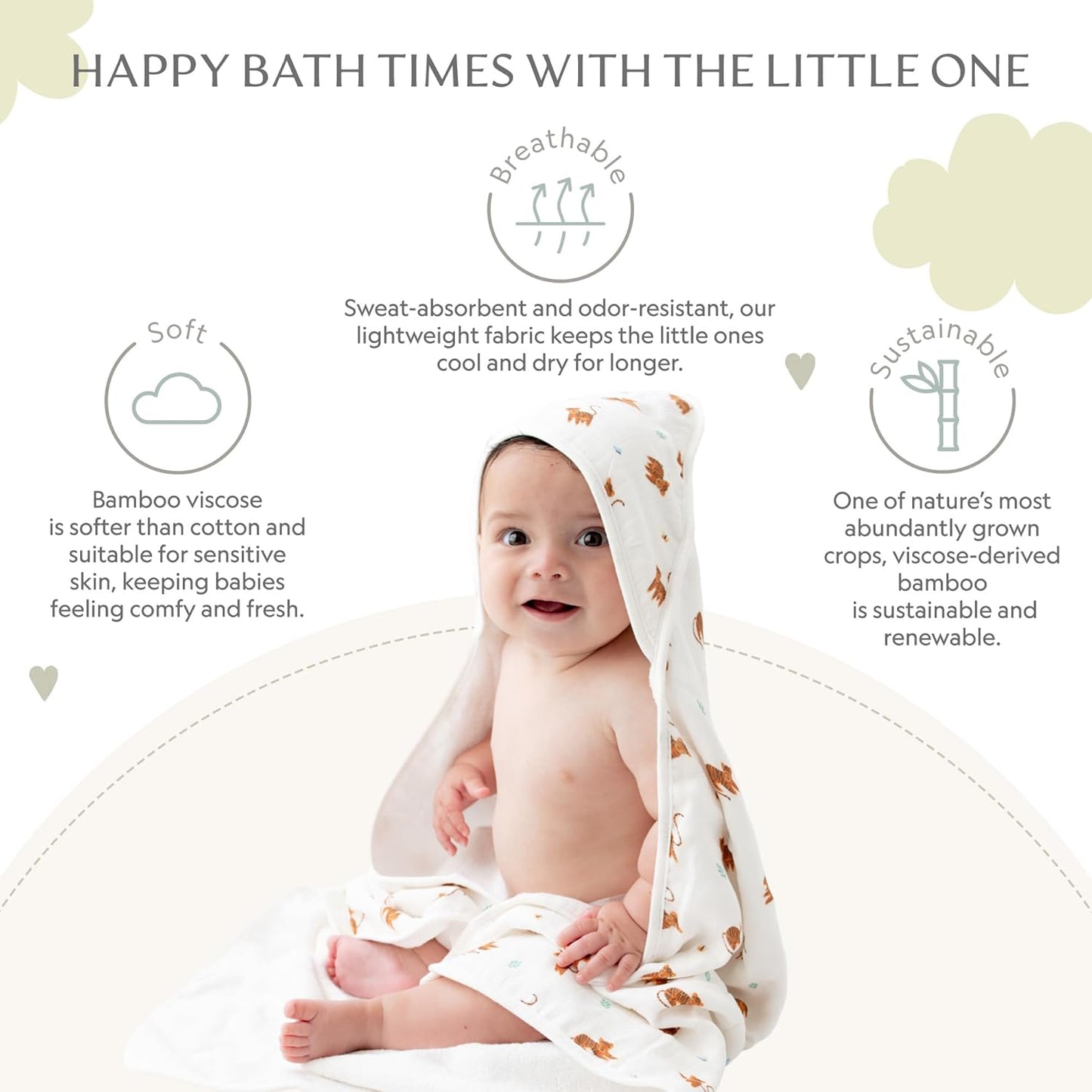 Bamboo Viscose Baby Hooded Towel & Washcloth Set for Babies and Toddlers, Tiger, Soft & Absorbent, 70% Viscose from Bamboo, 30% Cotton Muslin - Imported (Tiger)