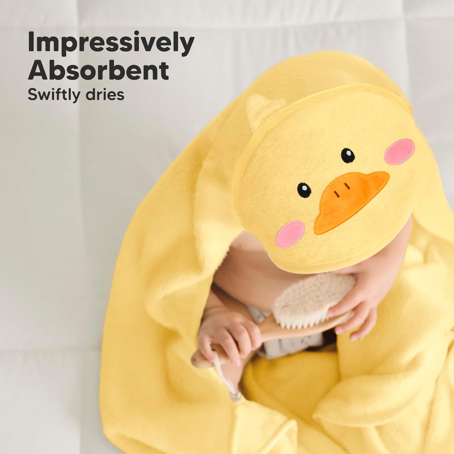 KeaBabies Hooded Baby Towel for Newborn - Viscose Derived from Bamboo Large Baby Bath Towels with Hood for Boys, Girls, Toddler, Extra Absorbent & Soft Newborn Bath Essentials (Duck, Regular)