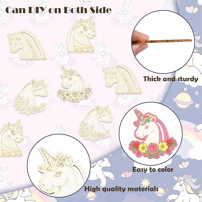 24 Pcs Unfinished Wood Unicorn Cutouts Wood Frame Embellishments
