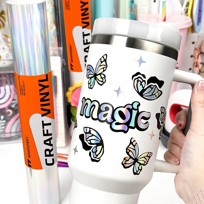 WRAPXPERT Holographic Vinyl, Rainbow Silver Adhesvie Roll