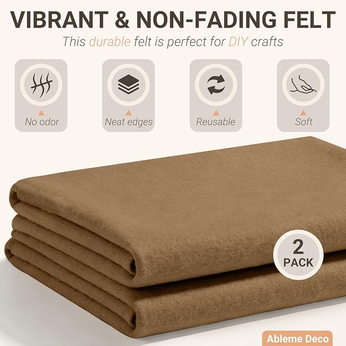 Felt Fabric Sheets 18" x 18" 1.6mm Soft Craft Felt, Light Brown | Soft Precut