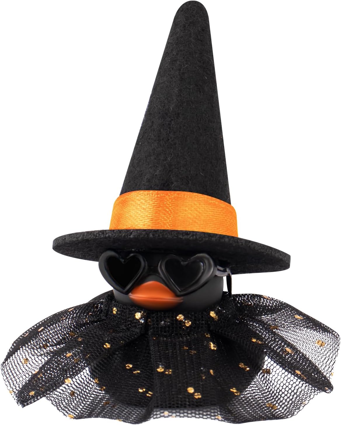 wonuu Car Dashboard Witch Black Rubber Ducks for Halloween, Decorations Duck for Office Desk Ornament Accessories with Hat Glasses Skirt, Orange