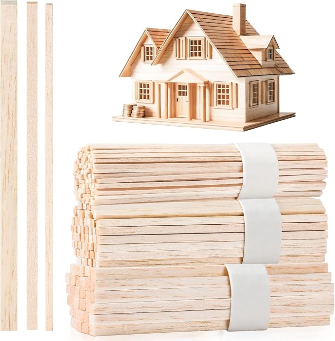Yulejo 215 Pieces Balsa Wood Sticks Wooden Dowel Rods Square Hardwood