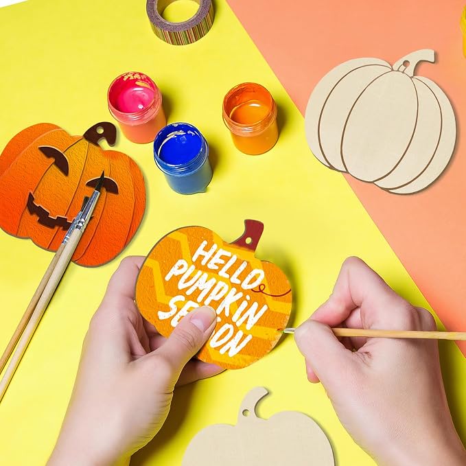 36Pcs Wooden Pumpkins Ornaments to Paint Halloween Thanksgiving Decoration