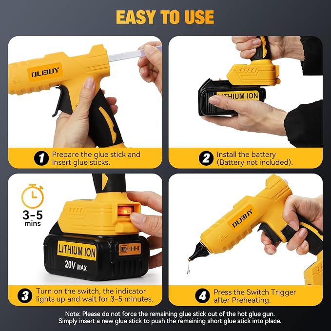 Cordless Hot Glue Gun for De-Walt 20V Battery - 100W Hot Glue Gun and 35PCS