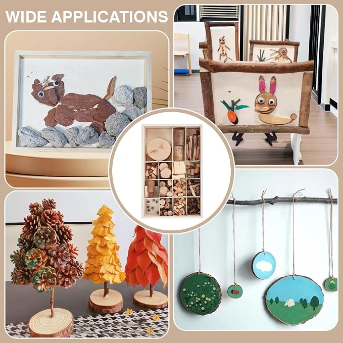 PH PandaHall Wooden Unfinished Craft Kits Natural Wood Slices Wooden Art Paint