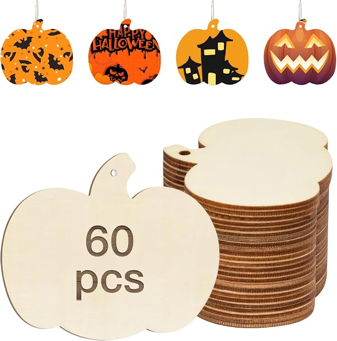 60 Pcs Pumpkin Wooden Cutouts Thanksgiving Unfinished Wood Crafts Pumpkin