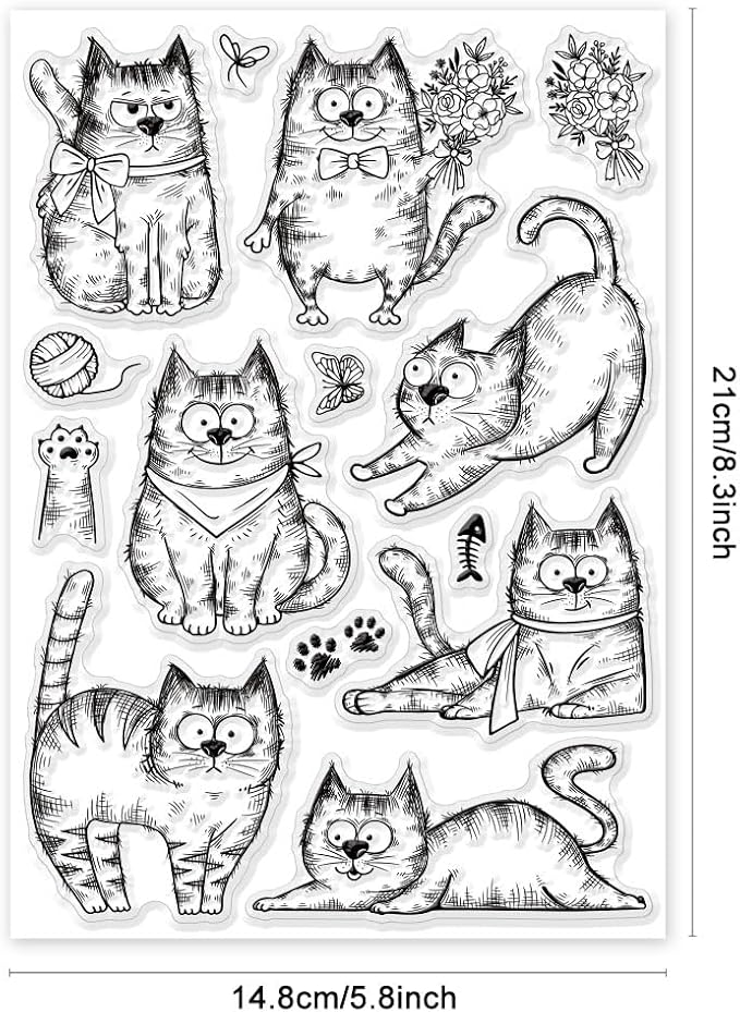 GLOBLELAND 8.3x5.8in Cartoon Flower Cat Clear Stamps