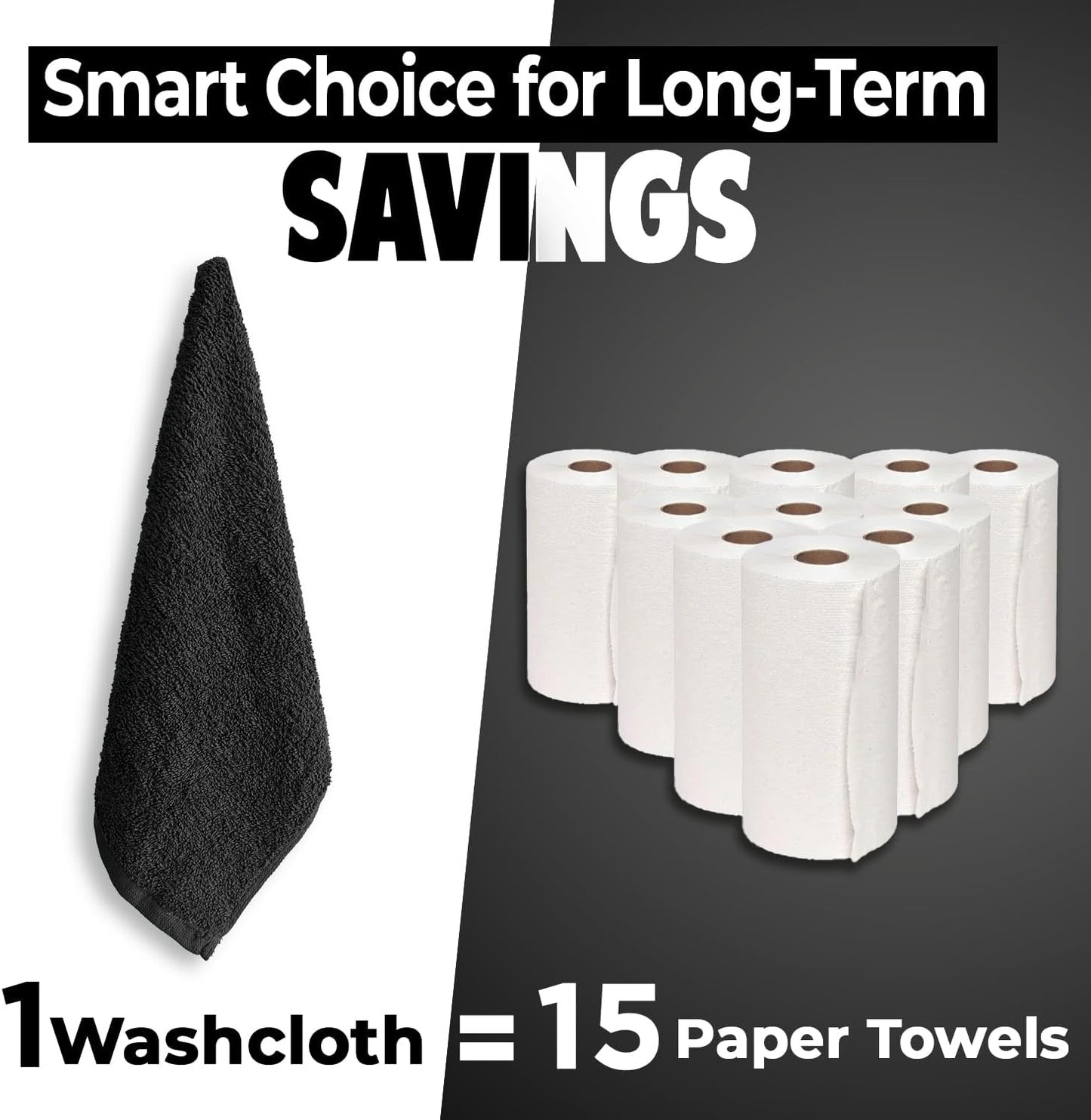 DAN RIVER 100% Cotton Wash Cloths 12 Pack [12x12] Soft & Absorbent washcloths for Showering, Gym, Hotels & Spa Perfect for Everyday Use Fingertip Towels, Black