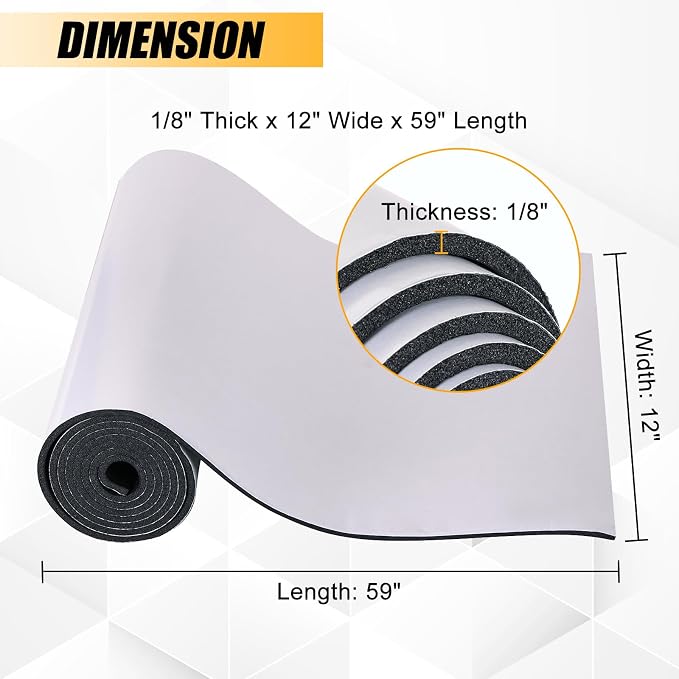 1/8" T x 12''W x 59''L Neoprene Foam Rubber Sheet