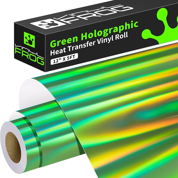 VINYL FROG Green Holographic Heat Transfer Vinyl 12" x5ft Green Metallic HTV