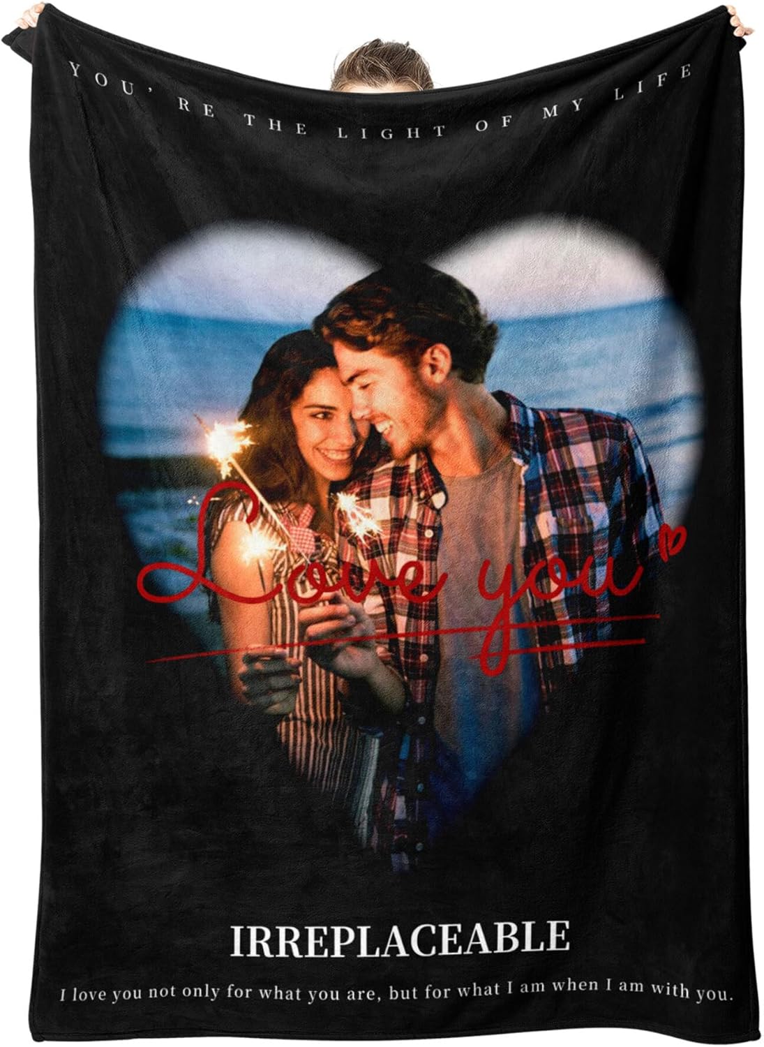 Personalized Blanket with Photos Text Custom Blanket Thows with Picture Customizable Photo Blankets Valentine's Day Gifts for Couple Girlfriend Boyfriend Wife Husband