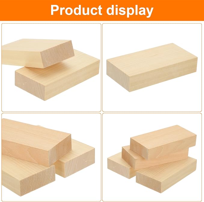 MECCANIXITY 4Pcs Basswood Carving Block, 0.8"x2"x4" Square Wooden Dowels Blocks