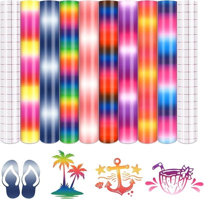 Tintnut Gradient Permanent Vinyl 8 Sheets 12x10in Rainbow Adhesive Vinyl |
