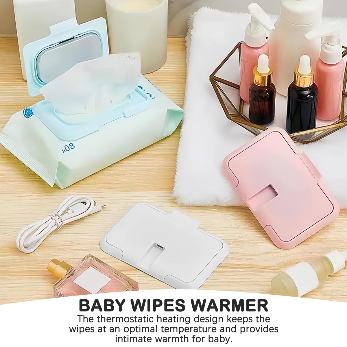 Baby Wipes Warmer Travel Wipes Warmer Portable Thermostat Reusable Wipes Heater for Home Car Travel （White）