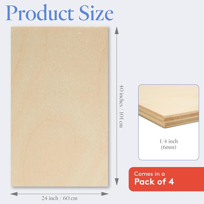 Baltic Birch Plywood 24 x 40 x 1/4 Inch- 6 mm Craft Wood, Stronger Than