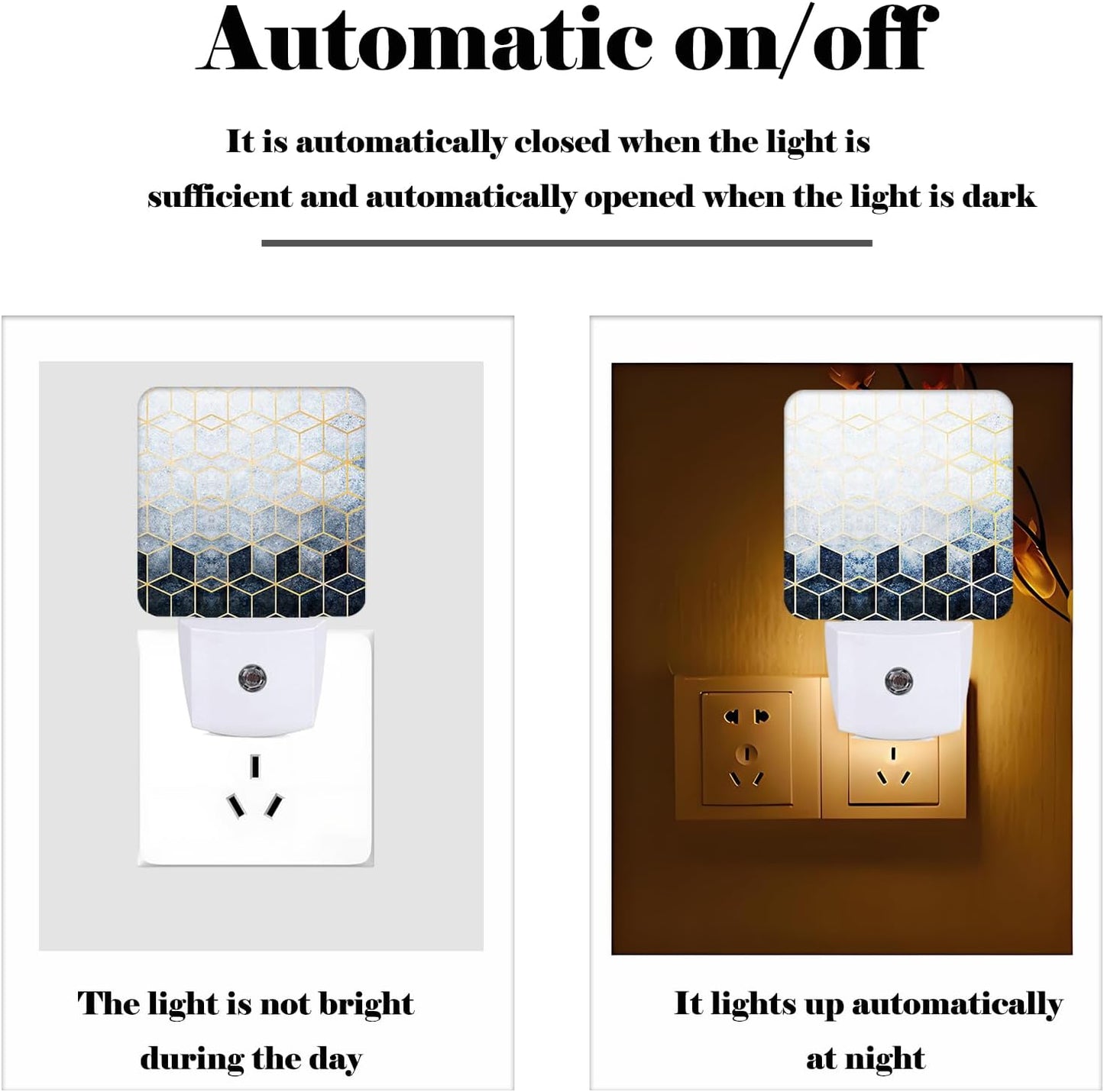 Black Grey Cubes Night Light,Plug-in Nightlights Auto Sensor Night Lamp Dusk-to-Dawn Lamp Home Decor for Nursery Children Girls Boys