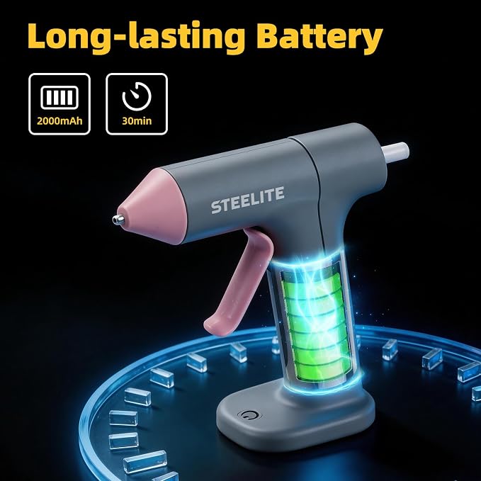 Cordless Hot Glue Gun with 10pcs Glue Sticks, 30s Fast Heating, 2000mAh