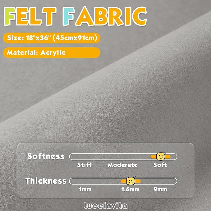 Light Grey 18" X 36" Felt Fabric Sheet