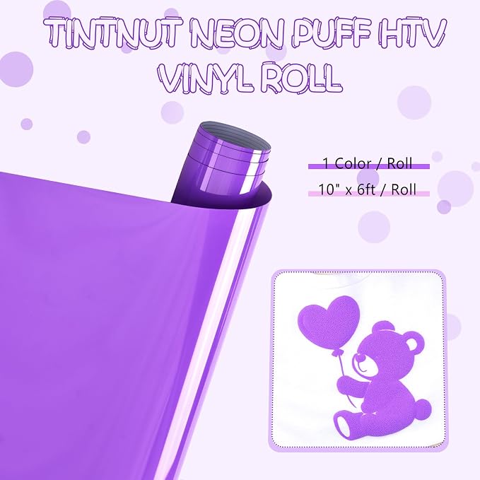 Tintnut Deep Lavender Neon Puff HTV Vinyl Roll, easy cut & weed, stretch