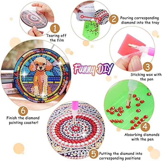 Zythron 8 Pack Dog Diamond Art Coasters, Diamond Painting Coasters Kits | Dog