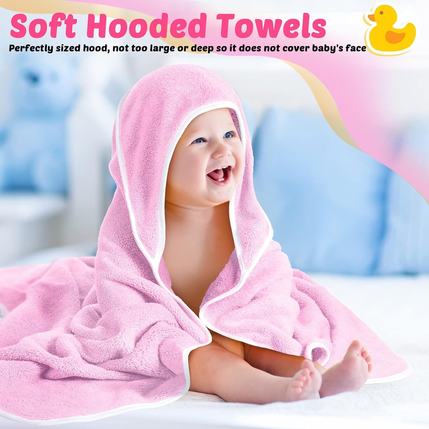 Chumia 6 Pack Baby Bath Towel Coral Fleece Soft Absorbent Newborn Hooded Towel for Kid 30 x 30 Inch Toddler Bath Blanket for Babies Infant Shower Gift(Pink, White)