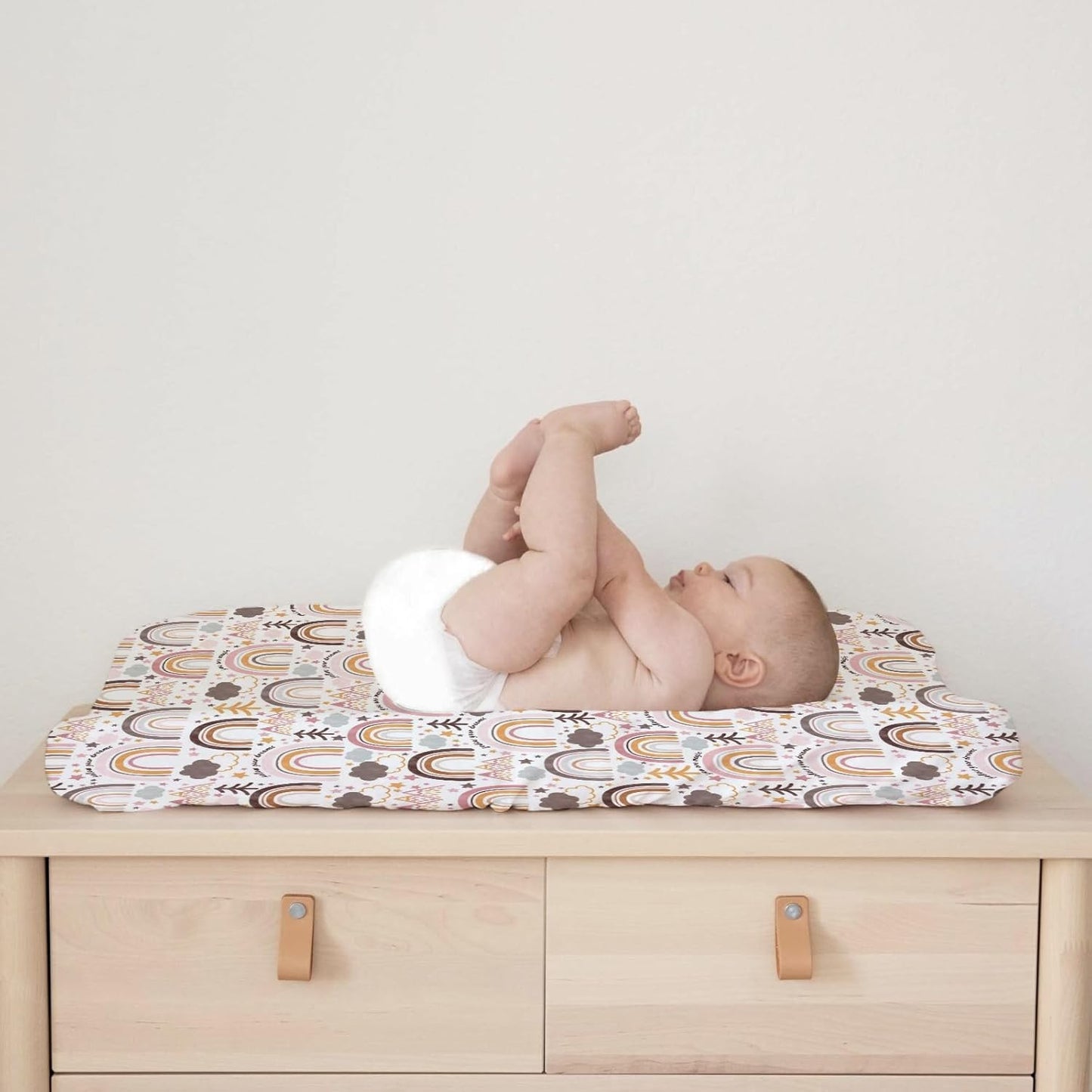 Colorful Boho Rainbow Changing Pad Covers Cute Rainbow Mountain Trees Clouds Stars Fitted Baby Change Table Sheets for Boys Girls Soft Breathable Stretchy Changing Table Cover 32''x16''