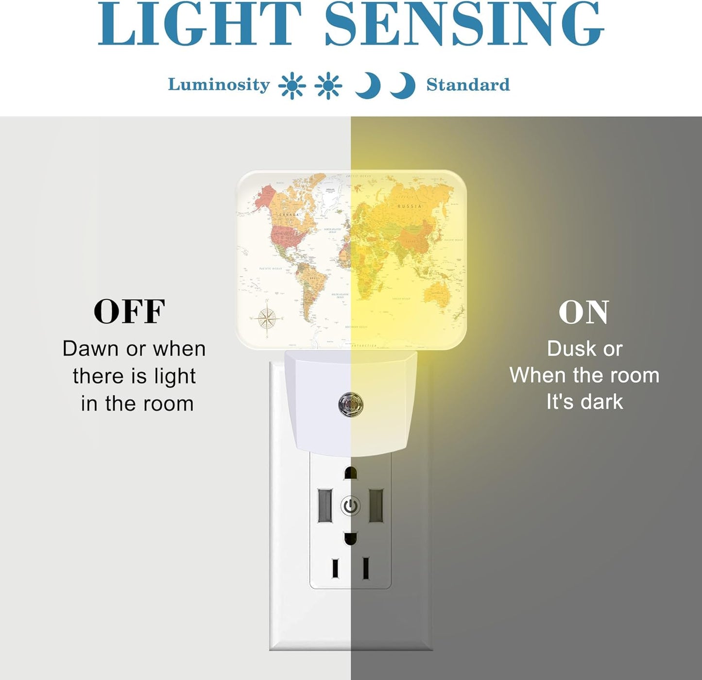Vintage Yellow World Map Night Light for Kids, World Map LED Night Light Plug into Wall with Dusk to Dawn Sensor for Girls Boys Women Men Bedroom, Hallway, Kitchen, Bathroom, Stairs Decor