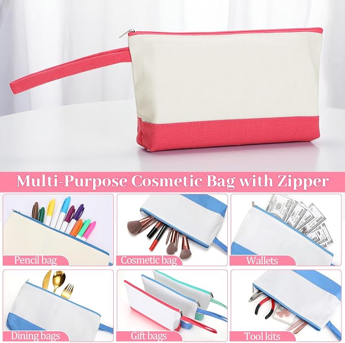 Silkfly 15 Pcs Cotton Canvas Makeup Bags Cosmetic Zipper Bags 10.2 x 5.5 x 2''