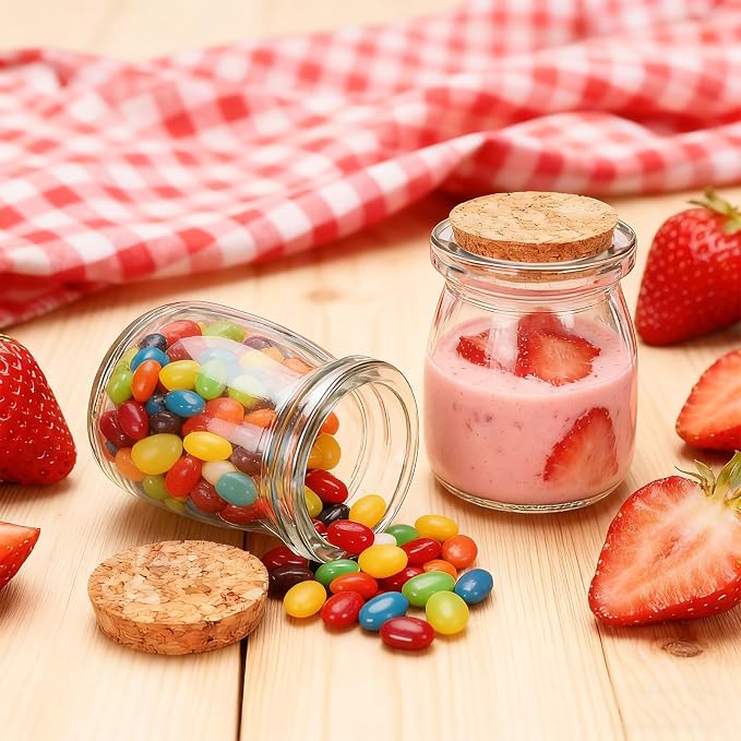 3.4 oz Small Glass Jar with Cork Lids, Pudding Yogurt Jar