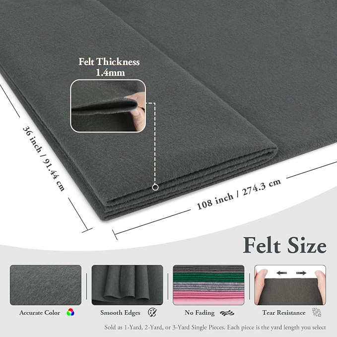 Dark Gray Fabric Sheet 108" X 36", 1.4mm Thick Large Soft Durable Flexible