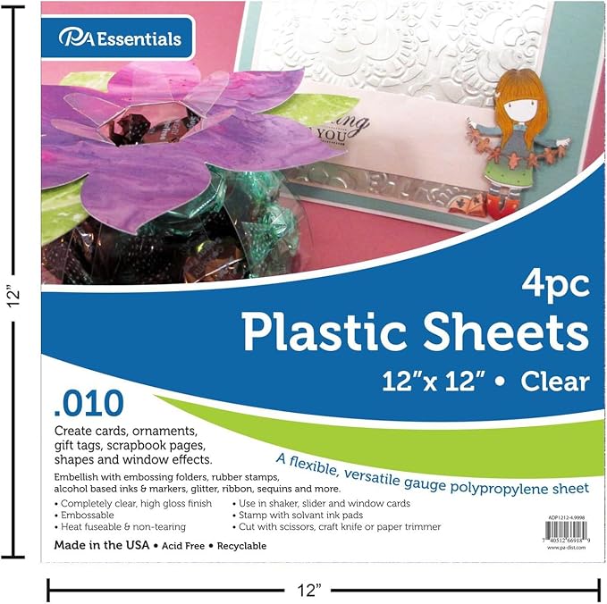 Accent Design Paper Accents Clear Plastic Sheets 12x12, .010" Thick, Plexiglass