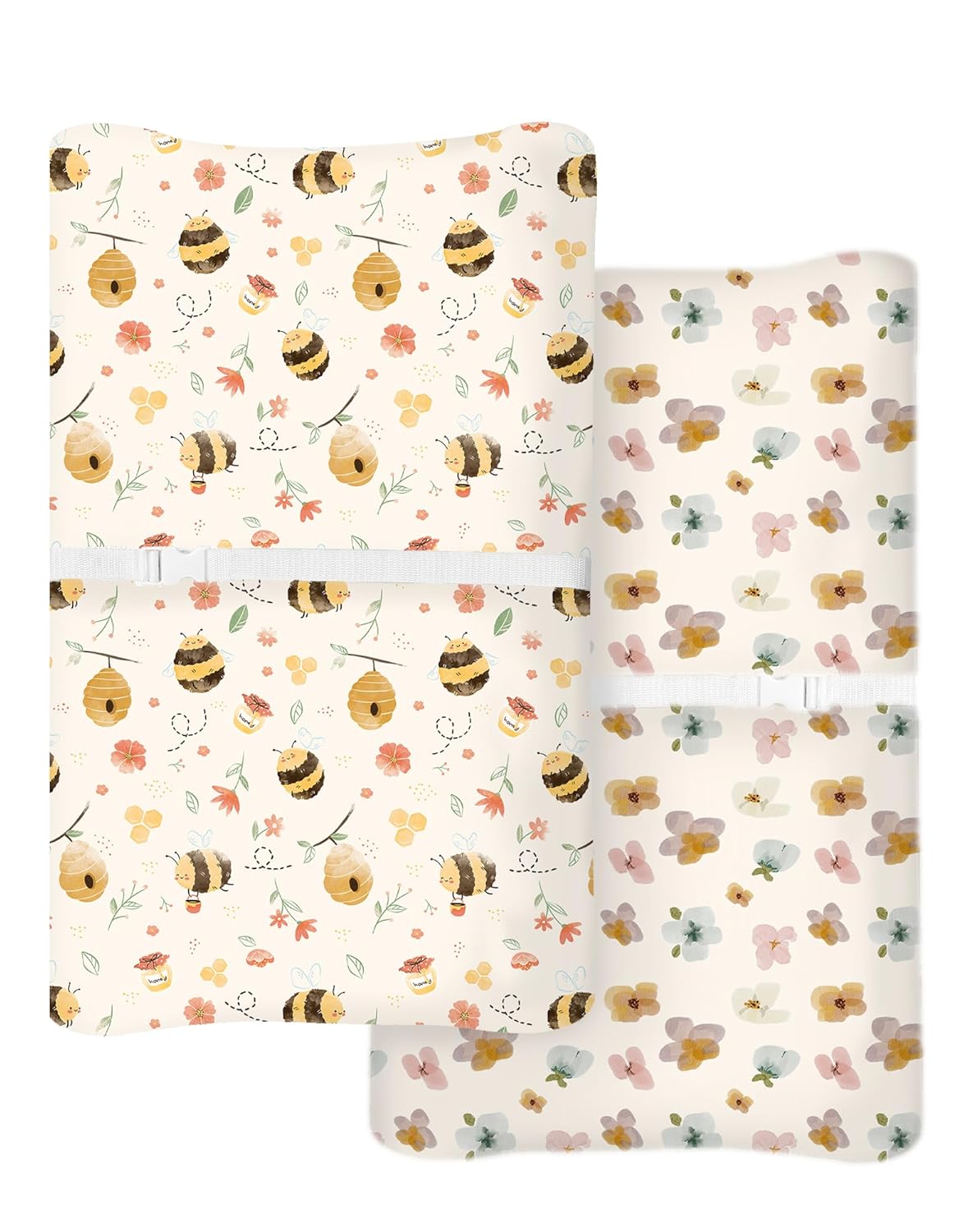 Changing Pad Cover for Baby Boys Girls 2 Pack, Fits Standard 32”×16” Changing Table Pads, Silky Breathable Stretch Knit, Machine Washable (Bee Happy)