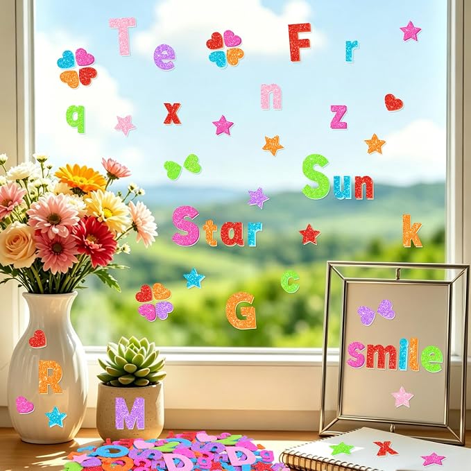 Glitter Foam Letter Stickers 469 Pcs Self-Adhesive Uppercase & Lowercase ABC