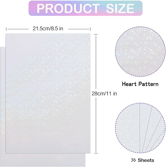 36 Sheets Holographic Laminate Sheets Clear Self Adhesive Sticker Paper