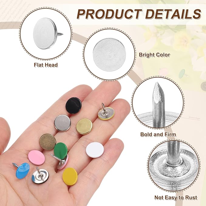 uxcell 150Pcs Upholstery Tacks, 11mmx10mm Flat Head Thumb Tack Decorative