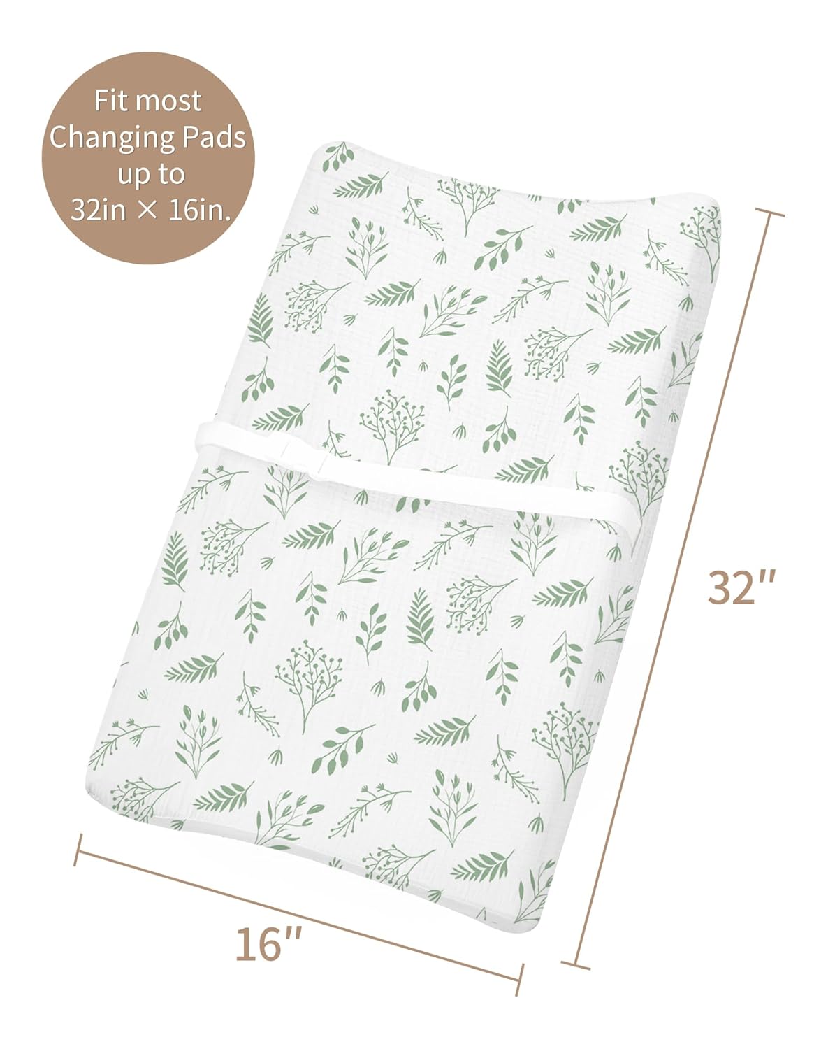 Changing Pad Cover for Baby Boy Girl 2 Pack, Muslin Changing Table Pad Covers with Boho Style, Neutral Nursery Bedding Essentials Soft and Breathable (Fern Leaf & Sage)
